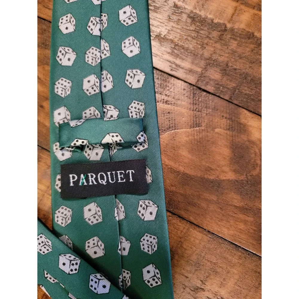 PARQUET Silk Necktie‎ Green White Dice Pattern Men's Fashion Accessory 58